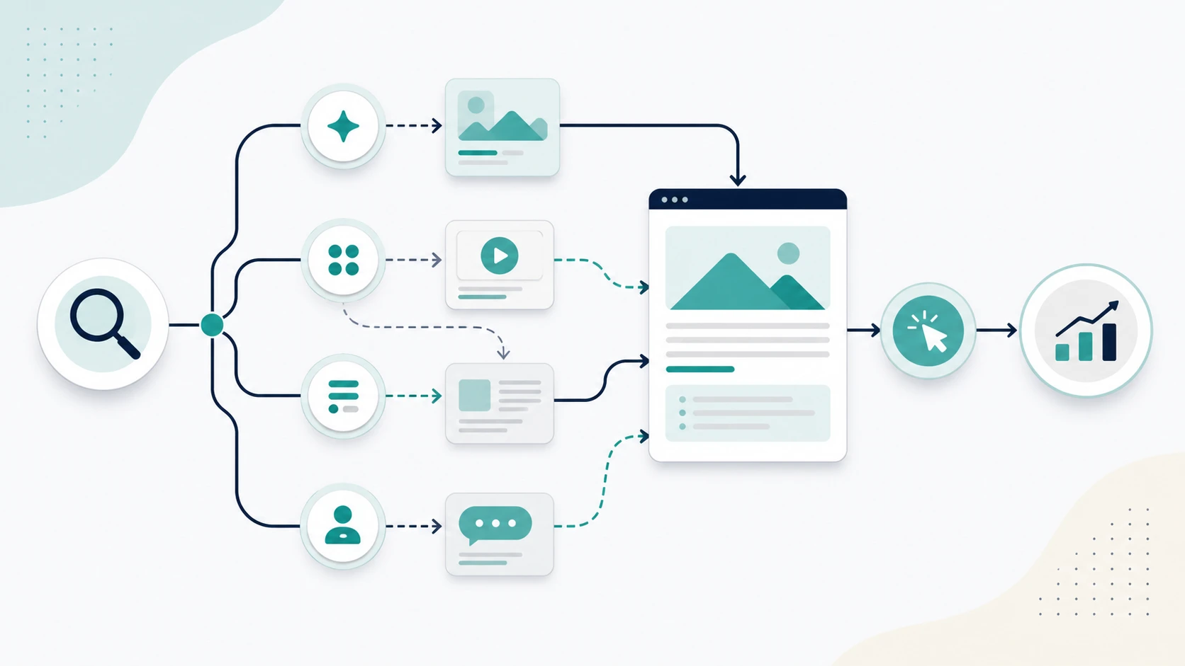 Search experience optimization journey from query to source page and outcome