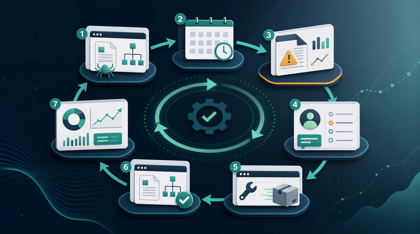 SEO automation validation loop from baseline crawl through anomaly review, owner action, fix shipment, and recrawl validation