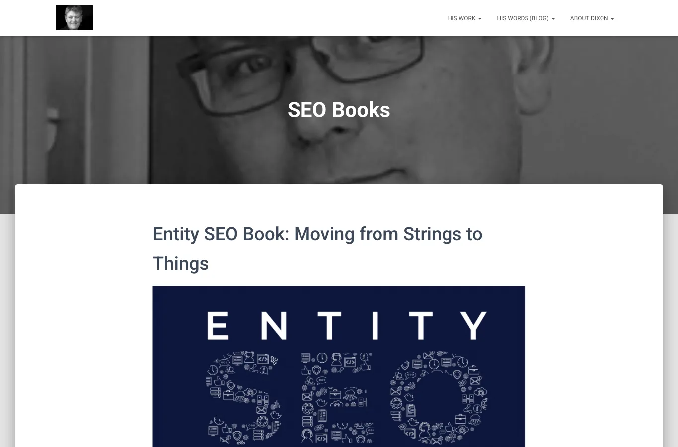 Official Dixon Jones SEO books page screenshot for Entity SEO used as public source evidence