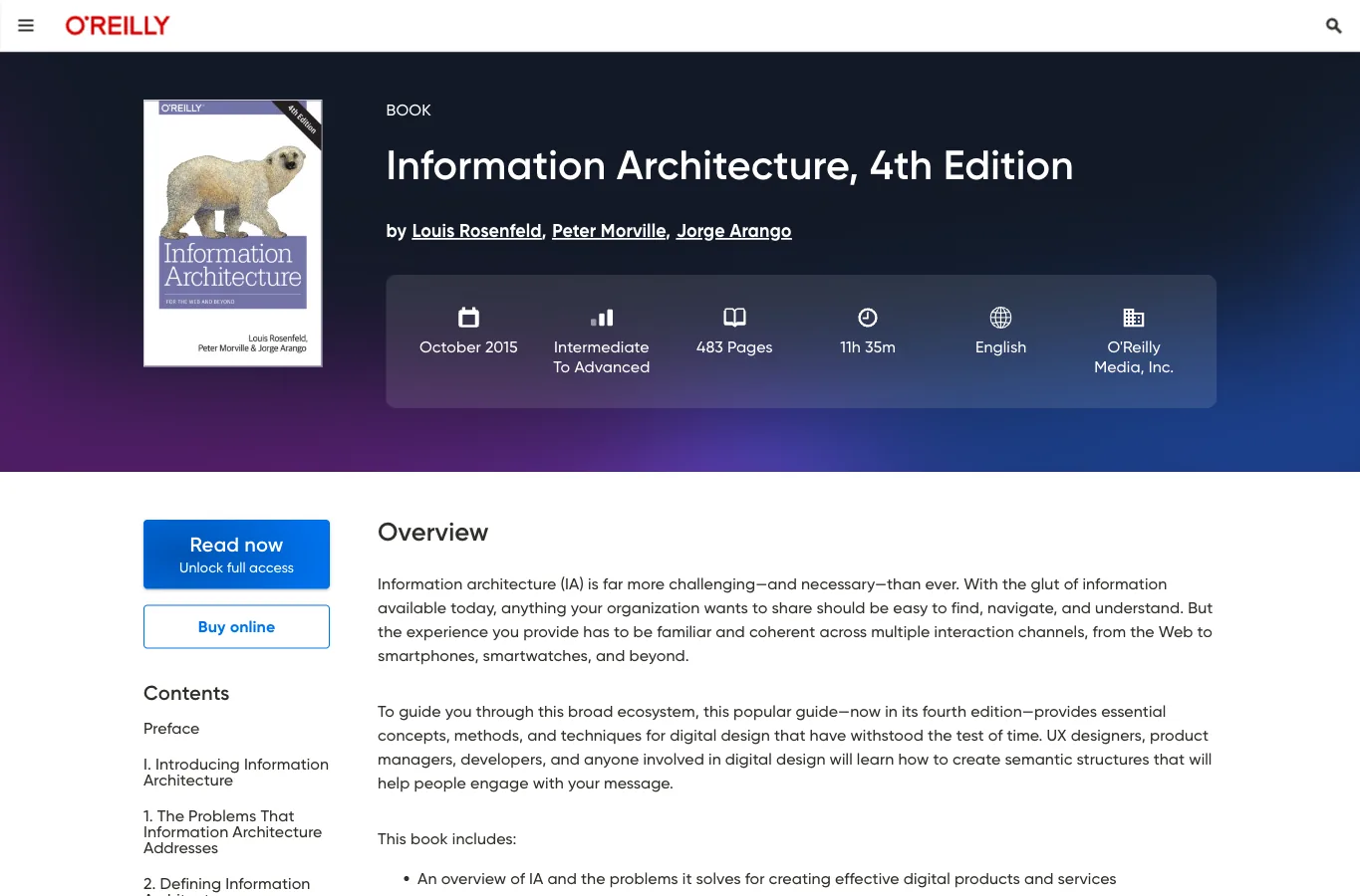 Official O'Reilly page for Information Architecture used as public source evidence