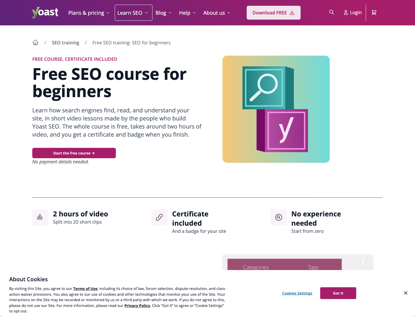 Official Yoast SEO for Beginners page used as public source evidence