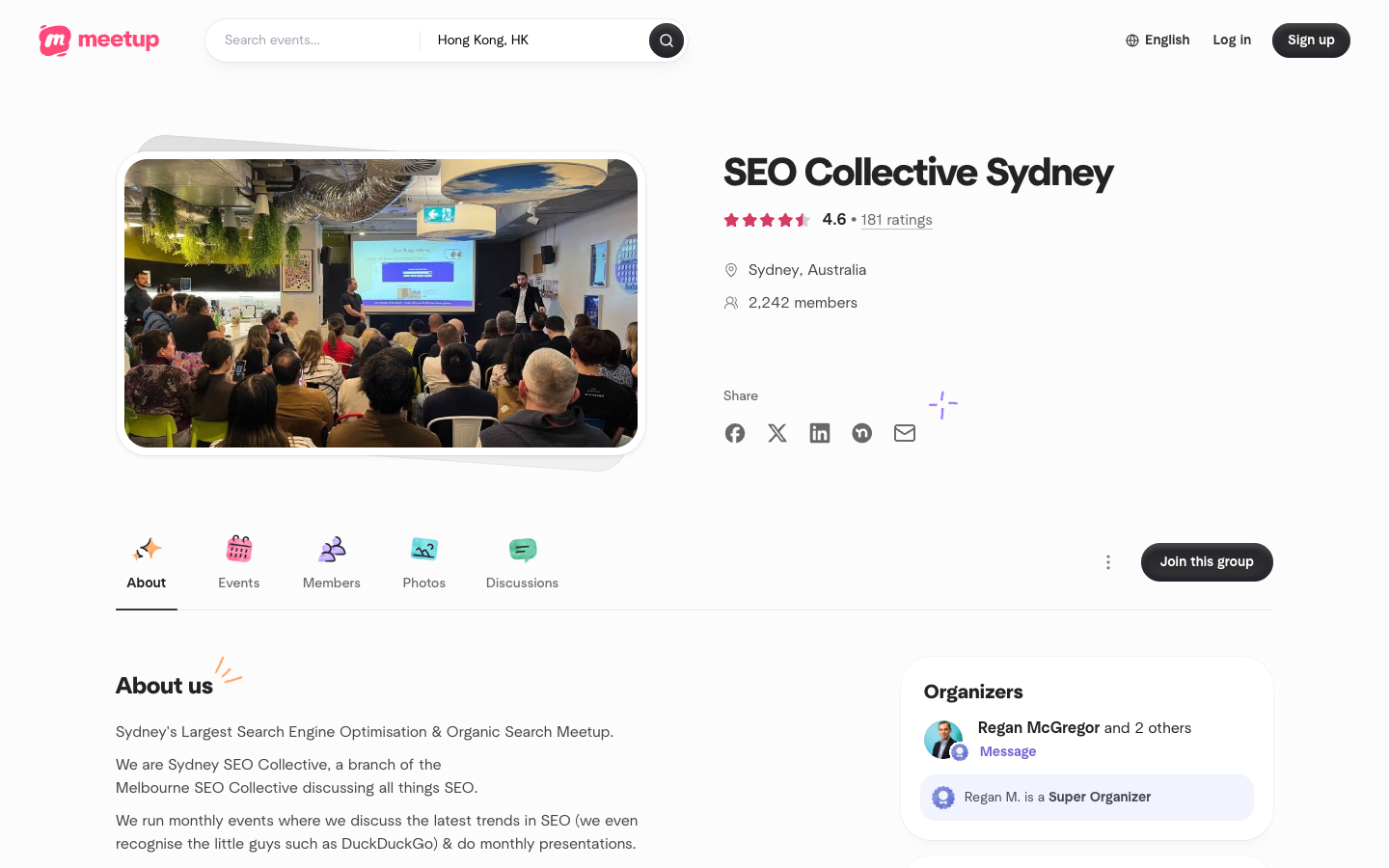 Official SEO Collective Sydney page showing the public community and event listing