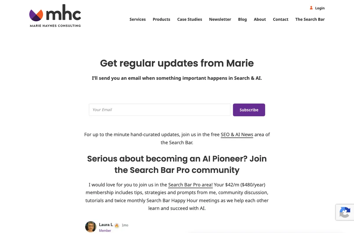 Marie Haynes Consulting public newsletter page for Search and AI updates