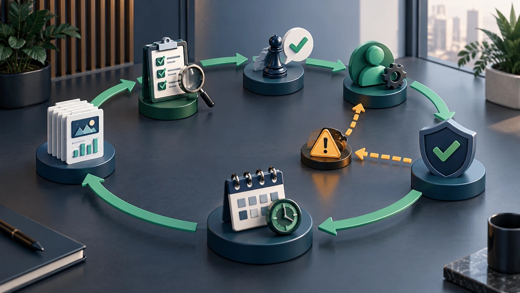 Agency SEO reporting loop from evidence review through client decision, owner handoff, exception handling, and next validation window