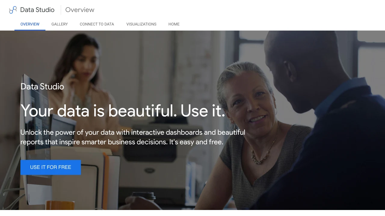 Google Looker Studio public overview showing data connection, visualization, and sharing workflow