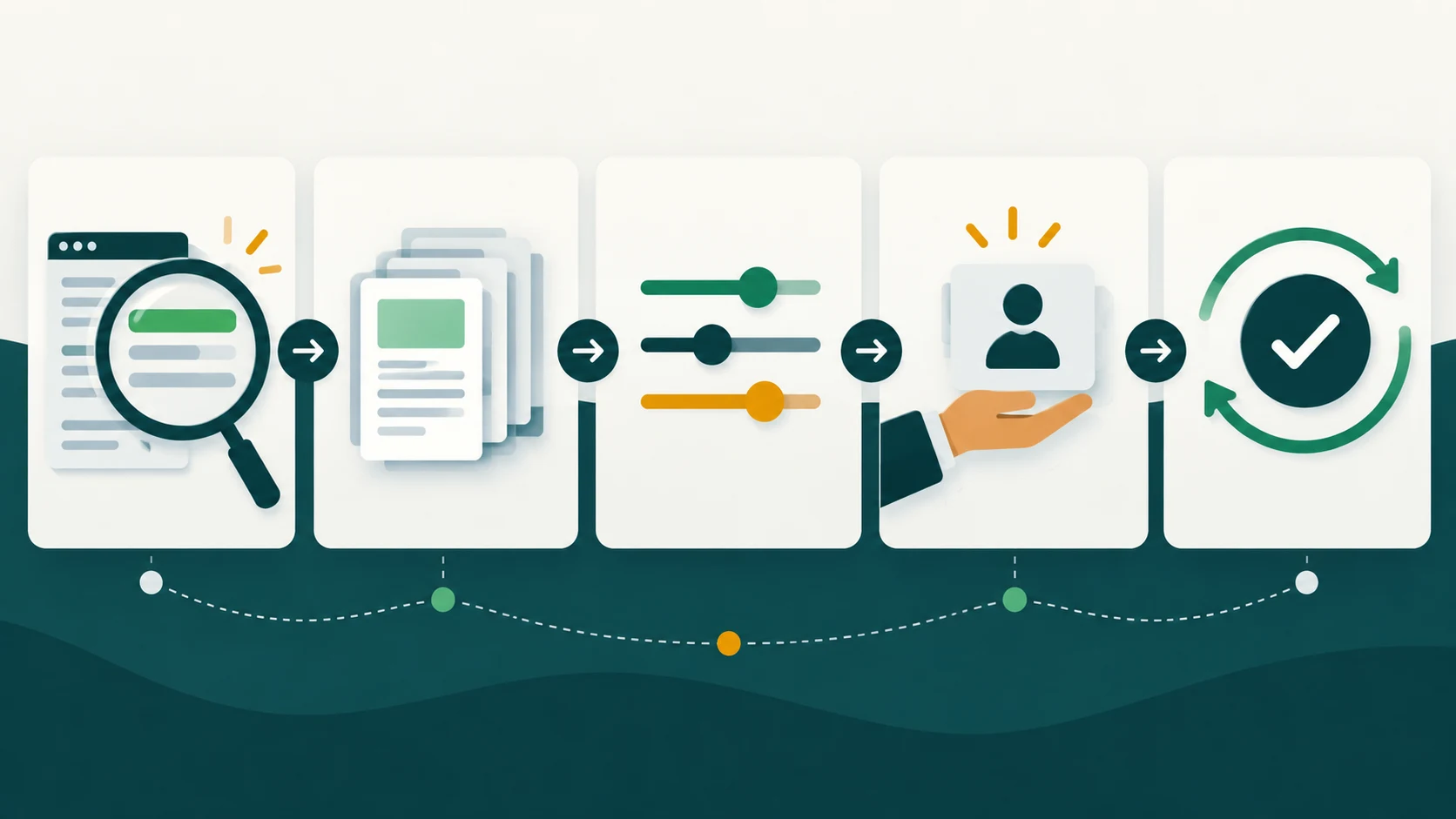 Five-stage SEO tip triage path from search signal through page scope, effort, owner handoff, and validation