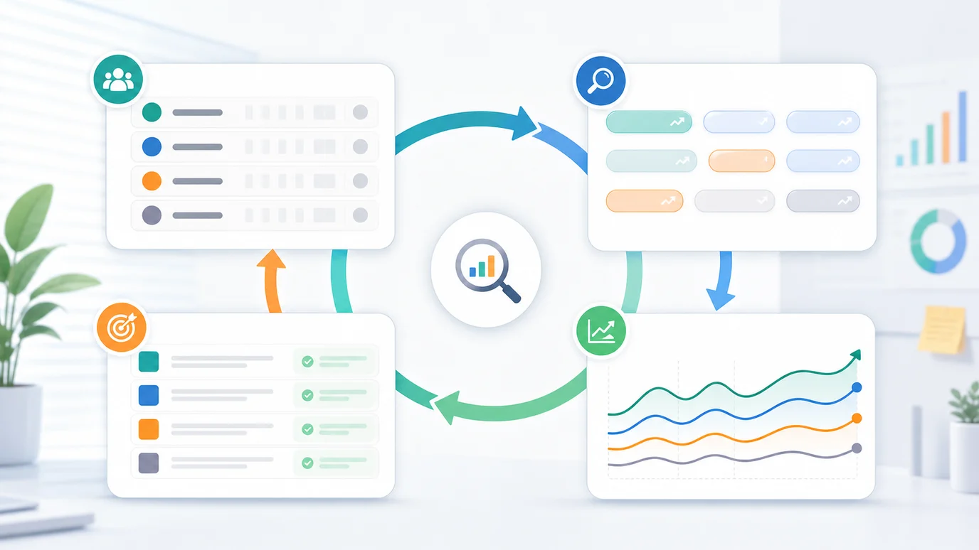 Share of search evidence loop from competitor set to weekly SEO actions