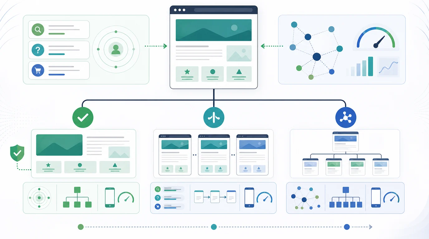 Single-page website SEO decision map from one page to keep, split, or expand