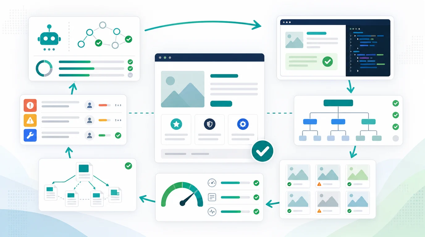 Single-page website SEO validation loop from crawl baseline to rendered inspection, fixes, expansion, and re-crawl