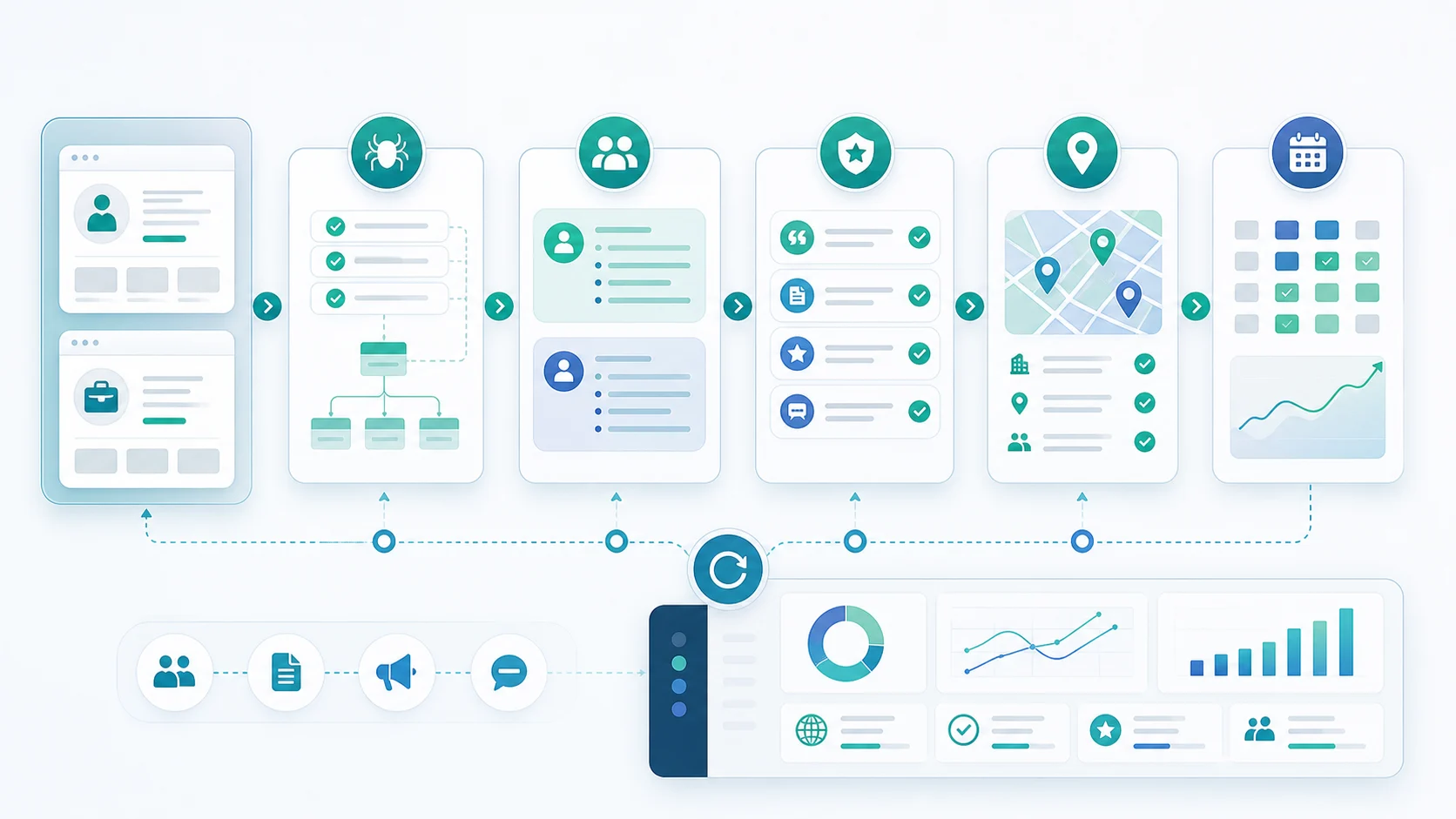 Staffing company AI search workflow from service pages and job categories to crawl checks, evidence, and rechecks