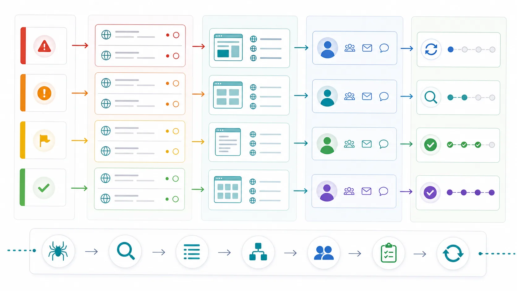 Technical SEO audit priority handoff board grouped by risk and validation state