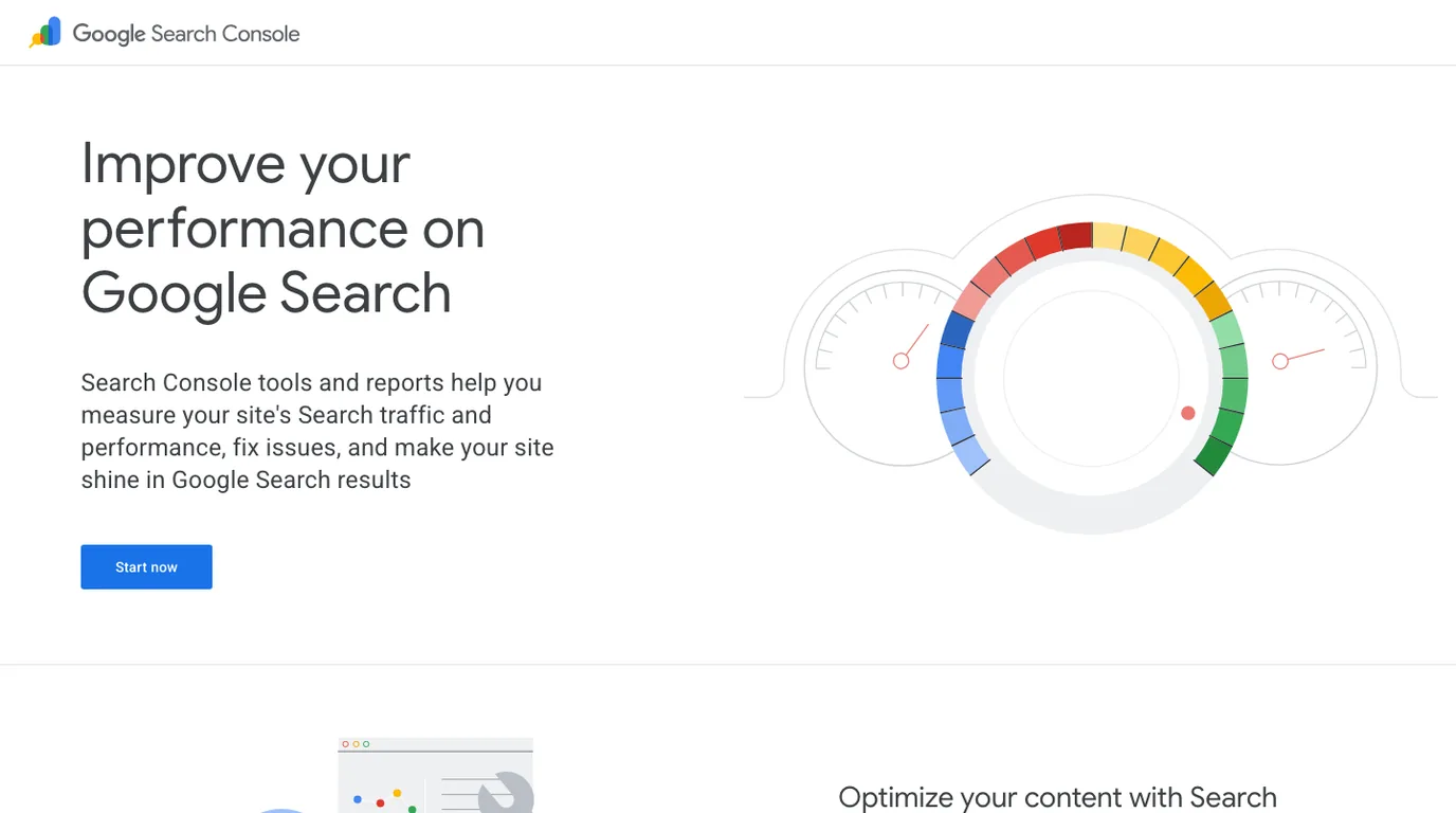 Google Search Console public page showing search performance and site issue reporting