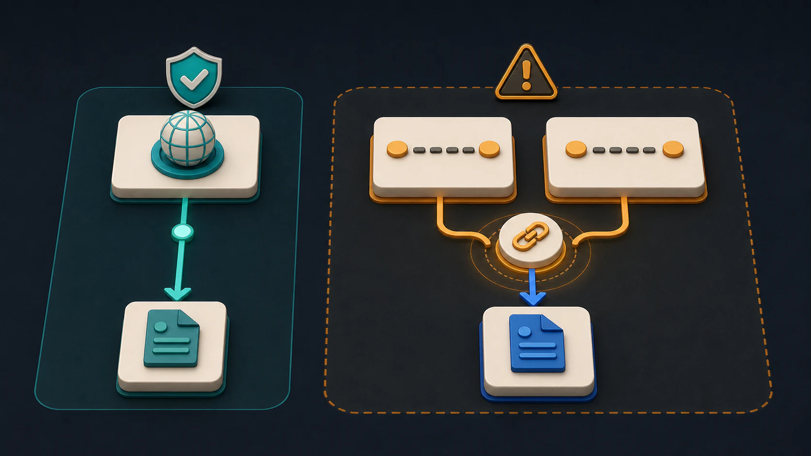 Trailing slash decision map showing a safe canonical route and duplicate variants converging into one URL