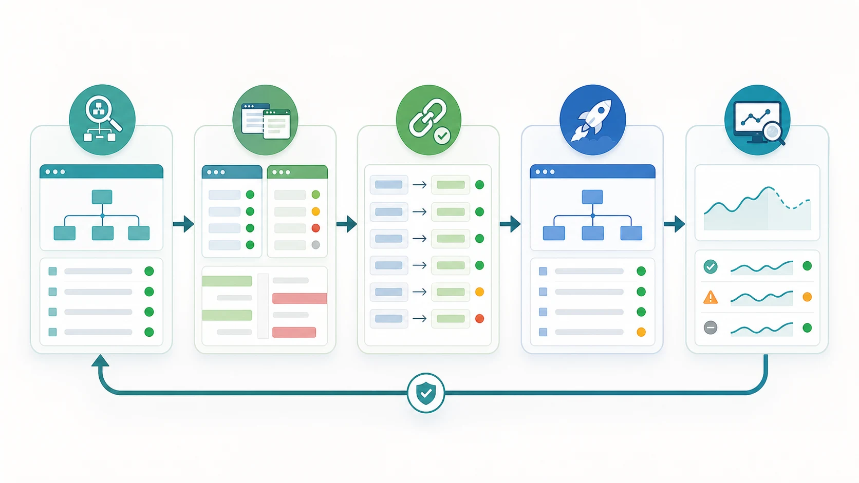 Website migration validation loop from baseline crawl to launch monitoring