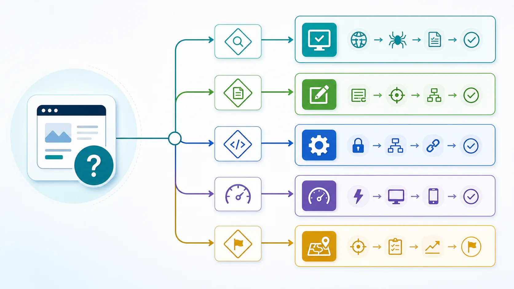 Decision map for choosing a site audit, content audit, technical SEO audit, performance audit, or SEO roadmap