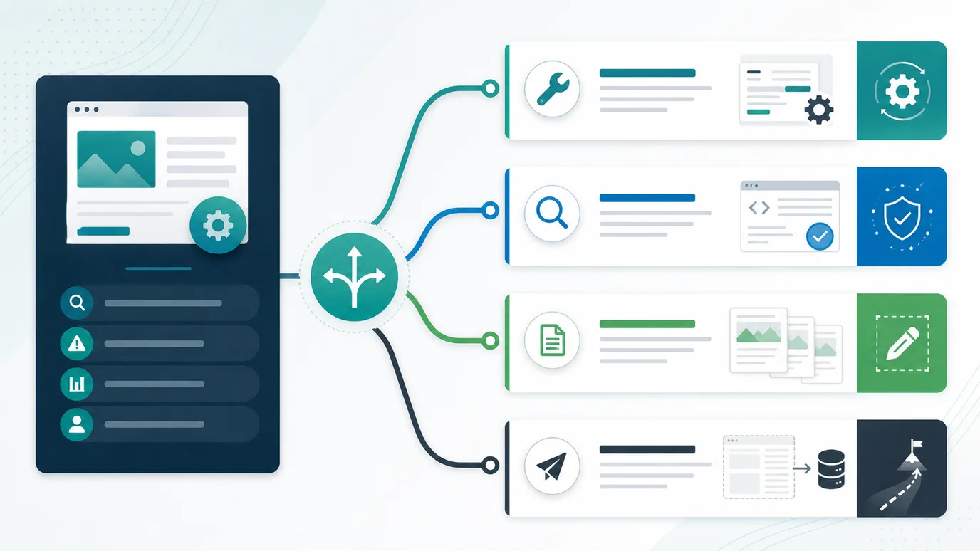 Wix SEO decision map routing CMS constraints to technical checks, content fixes, and migration decisions