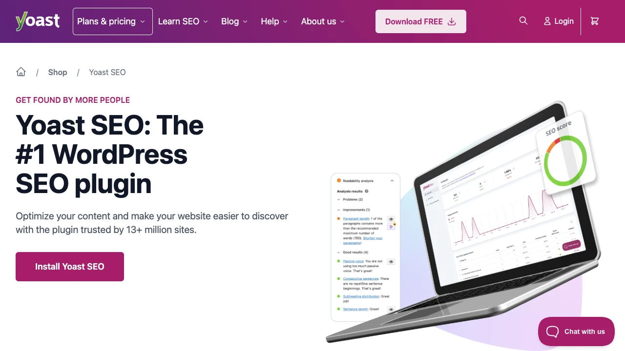 Official Yoast SEO product page showing public feature positioning